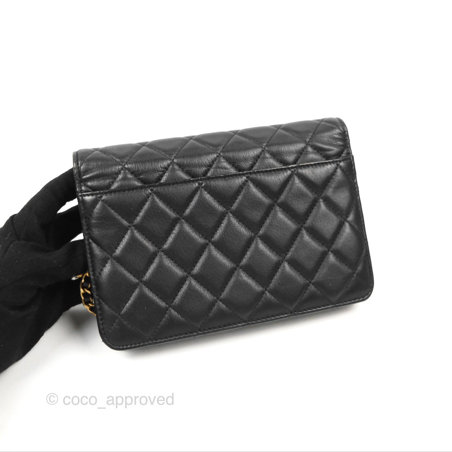 Chanel Logo Enchained Wallet On Chain WOC Black Calfskin Gold Hardware