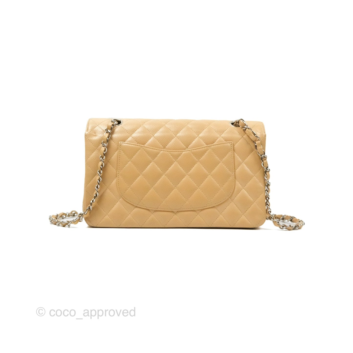 Chanel Classic M/L Medium Flap Quilted Beige Caviar Silver Hardware