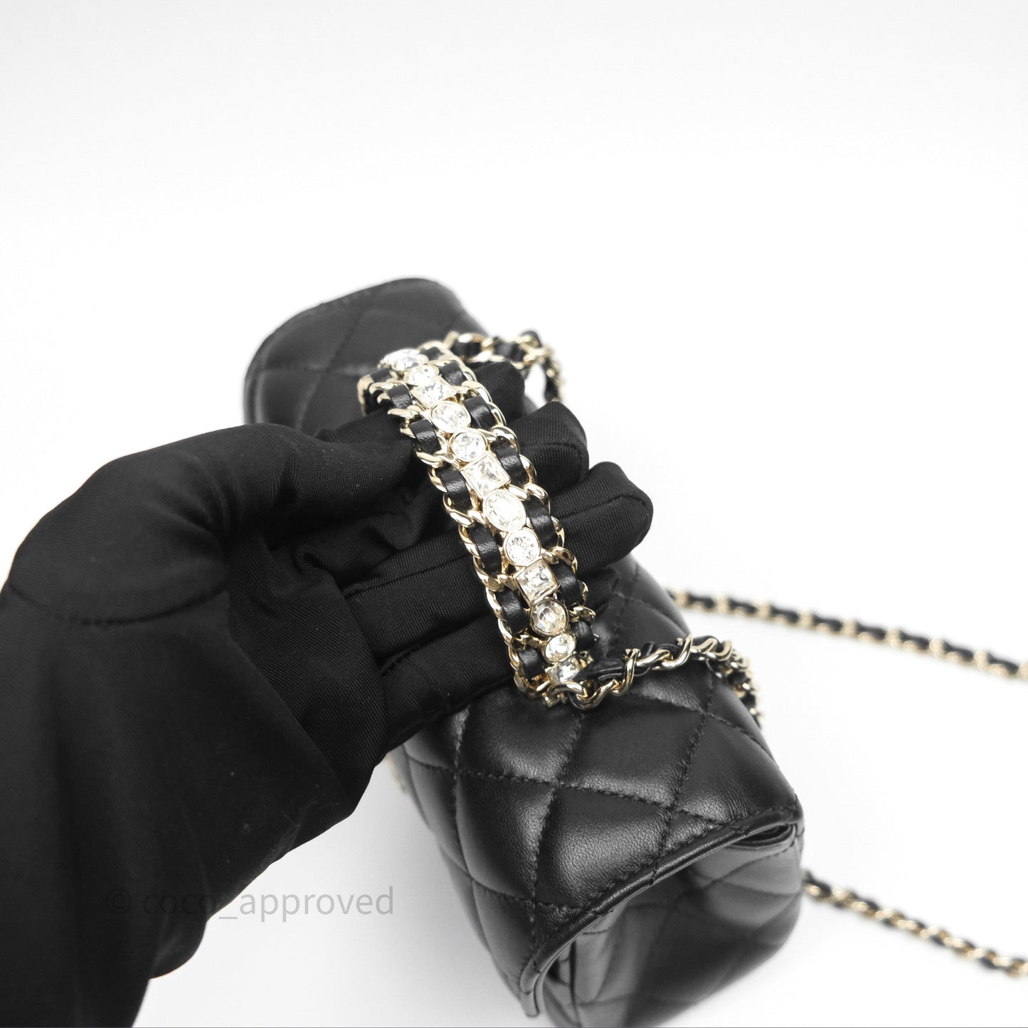 Chanel Crystals Top Handle Mini Rectangular Flap Bag Black Lambskin Gold Hardware
