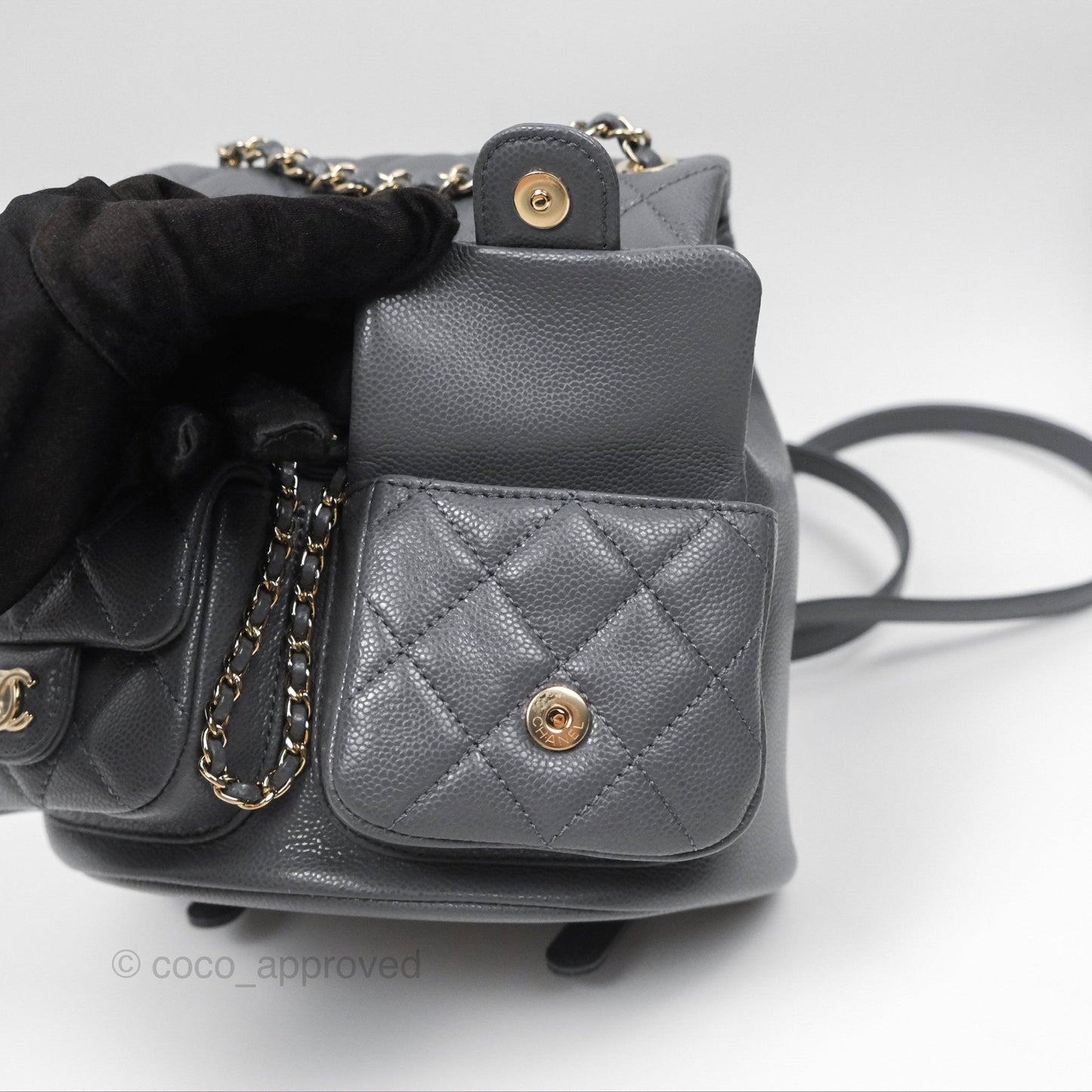 Chanel Duma Backpack Medium Grey Caviar Gold Hardware