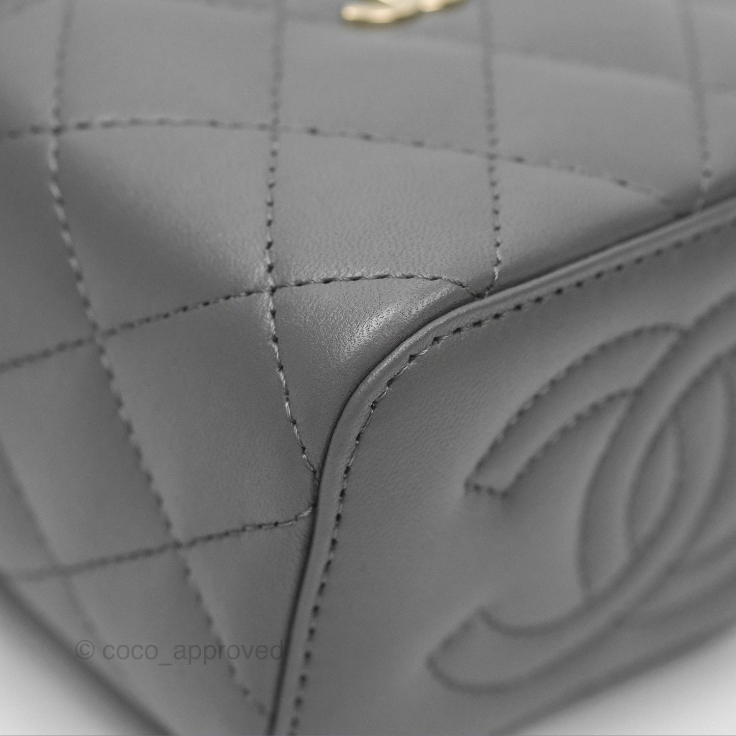Chanel Mini Top Handle Vanity With Chain Grey Lambskin Gold Hardware