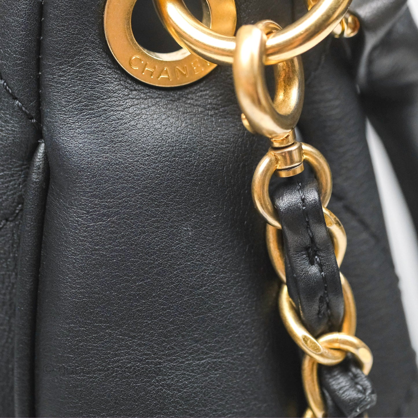 Chanel Large Hobo Tote Lambskin Black Aged Gold Hardware