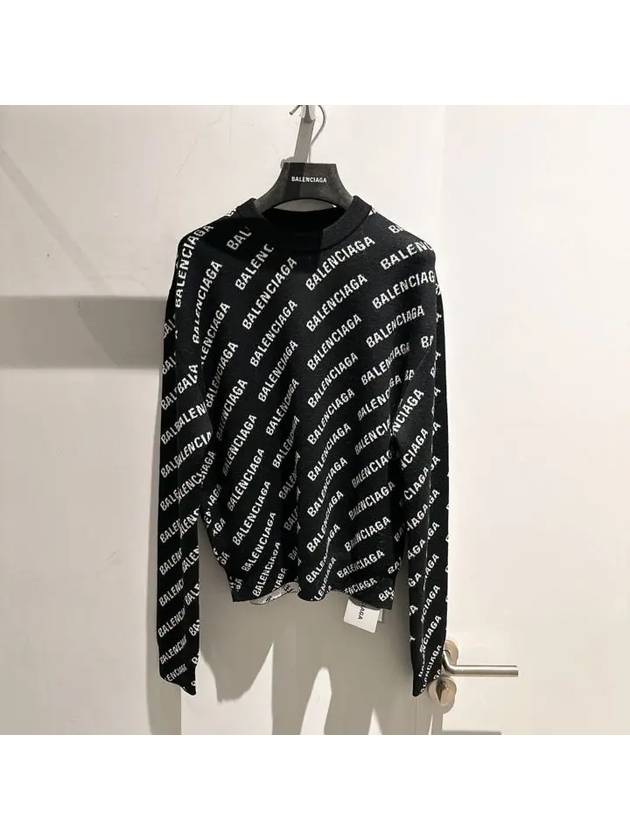 Luxury Balenciaga All-Over Mini Logo Wool Knit Top Black