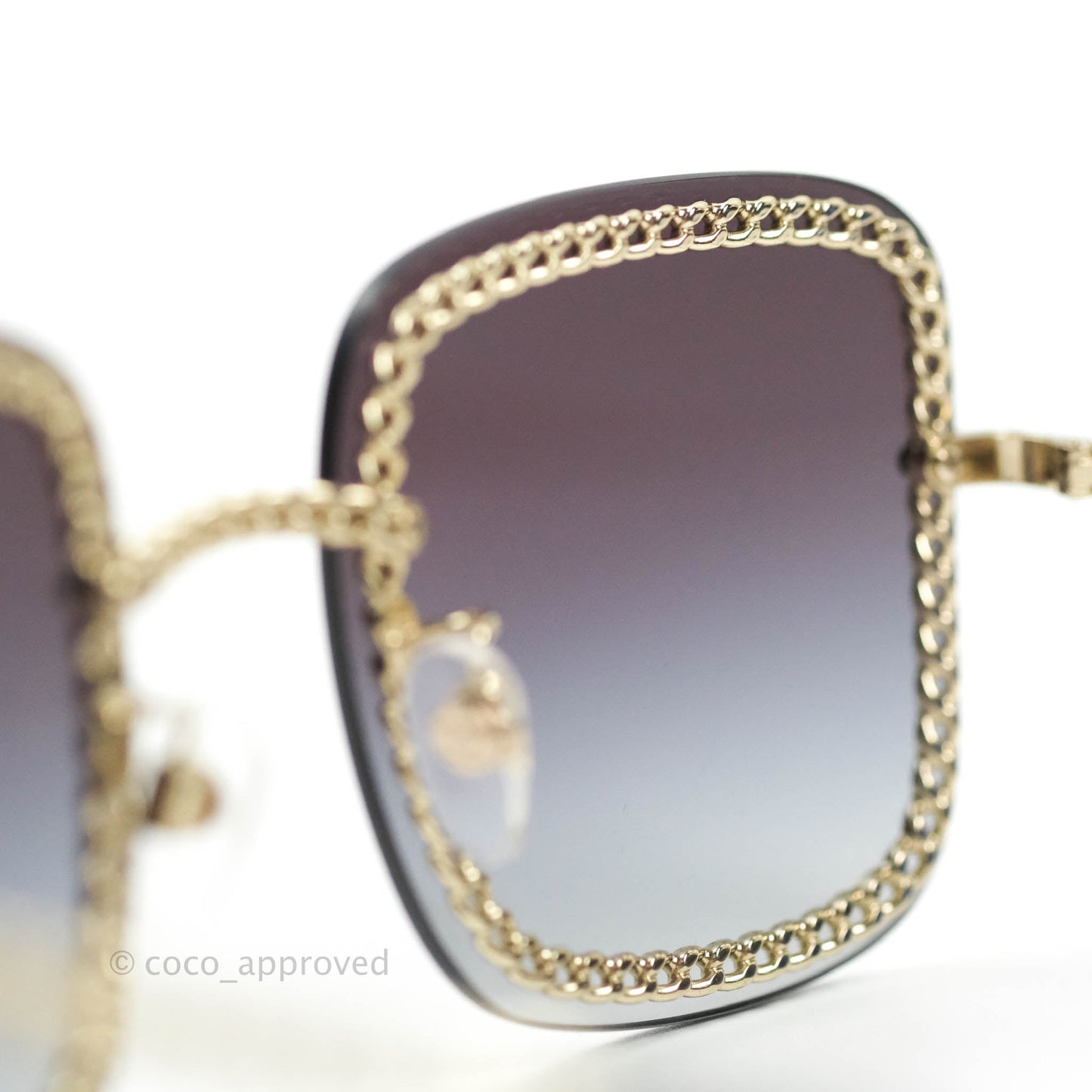 Chanel Chain Gradient Grey Lenses Square Sunglasses Gold Tone