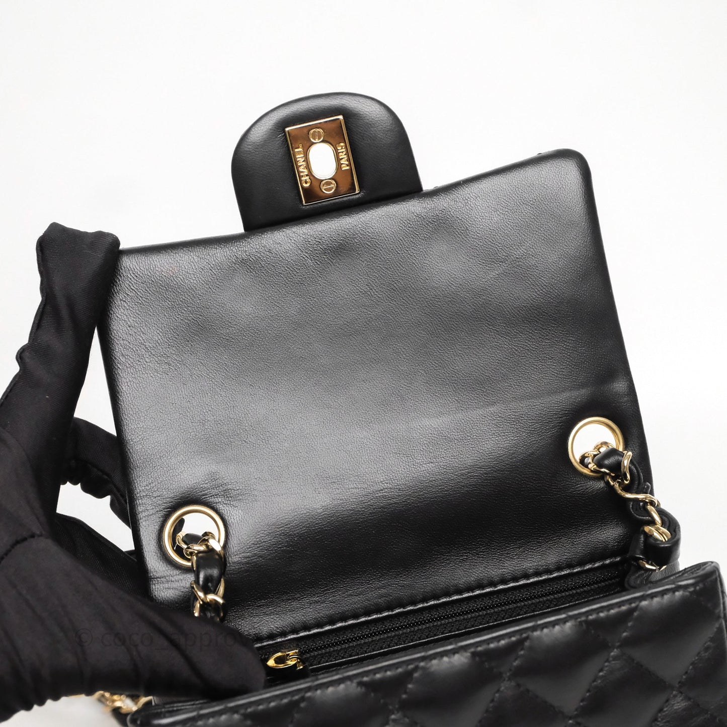 Chanel Mini Square Quilted Black Lambskin Gold Hardware
