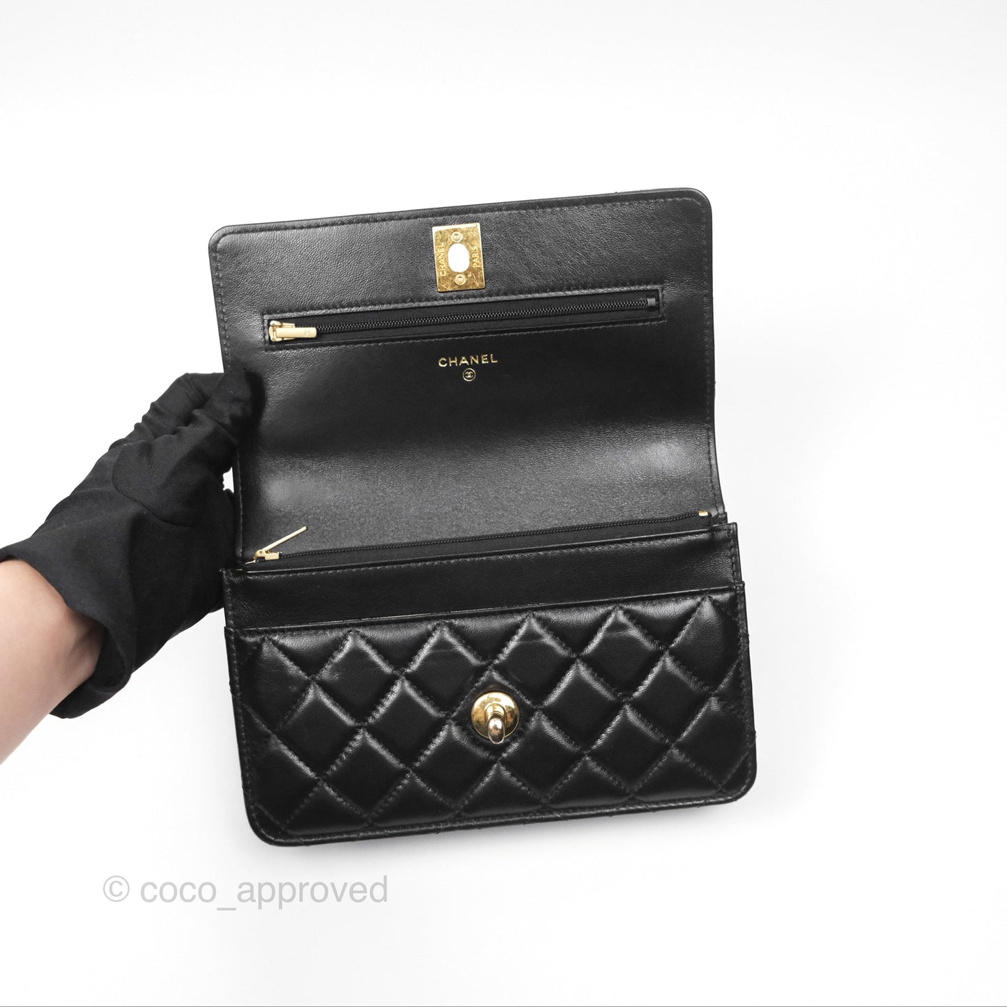 Chanel Quilted Dynasty Wallet on Chain WOC Black Shiny Lambskin Gold Hardware
