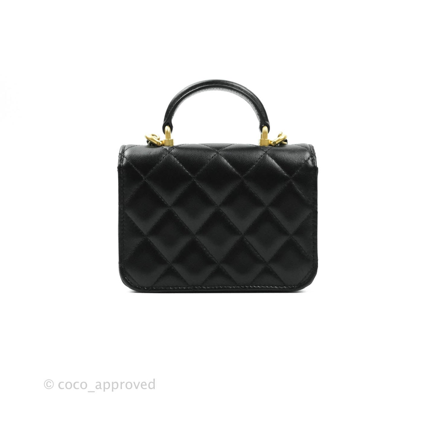 Chanel Mini Handle Flap Coin Purse With Chain Black Lambskin Gold Hardware