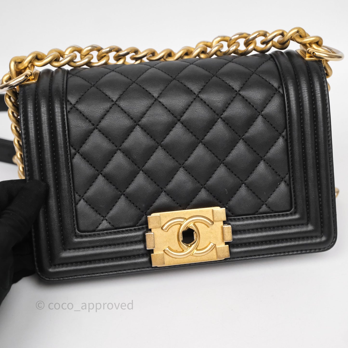 Chanel Small Boy Black Lambskin Aged Gold Hardware