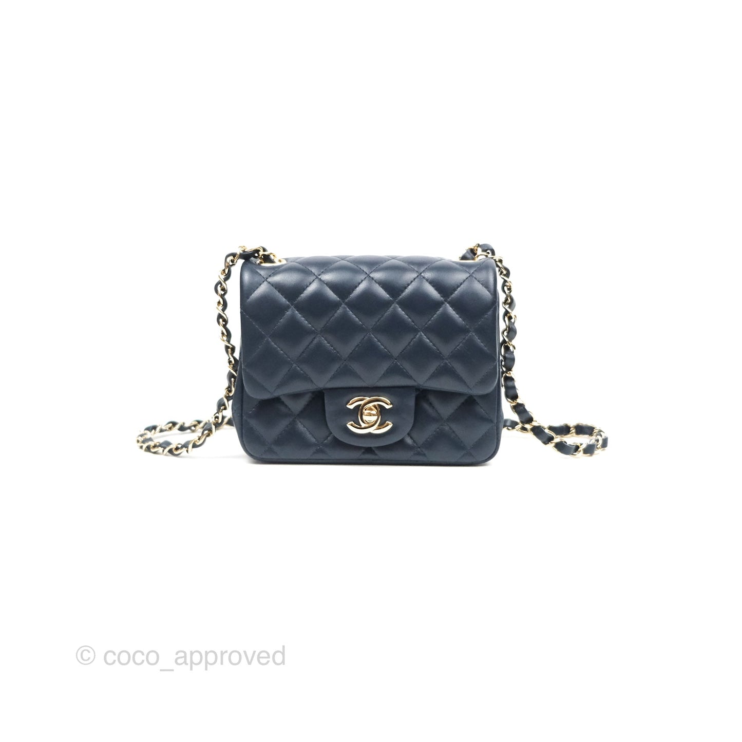Chanel Mini Square Quilted Navy Lambskin Gold Hardware