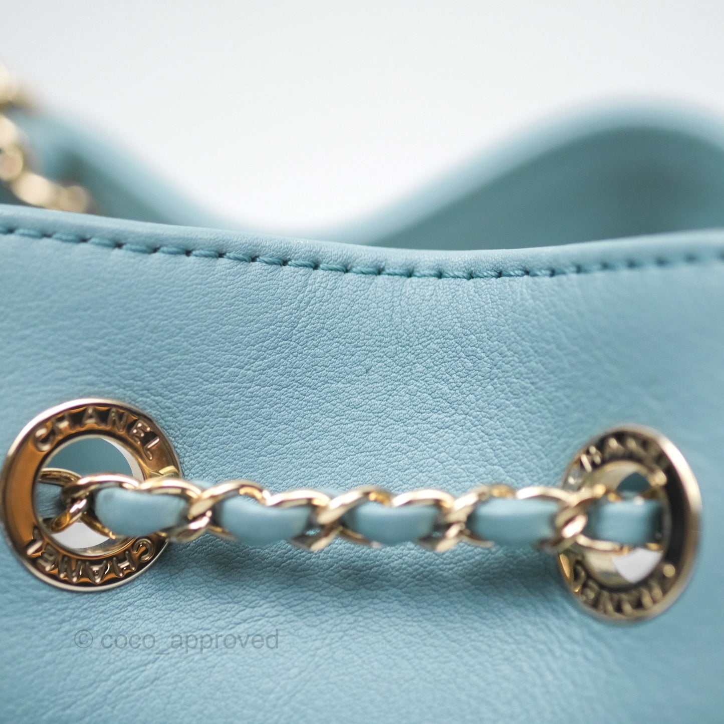 Chanel Small Drawstring Bucket Bag Blue Calfskin Gold Hardware