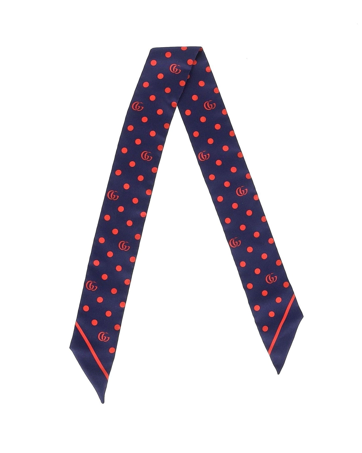 Luxury Gucci Trending 2025 Polka Dot Logo Neck Scarf in Navy Blue Silk