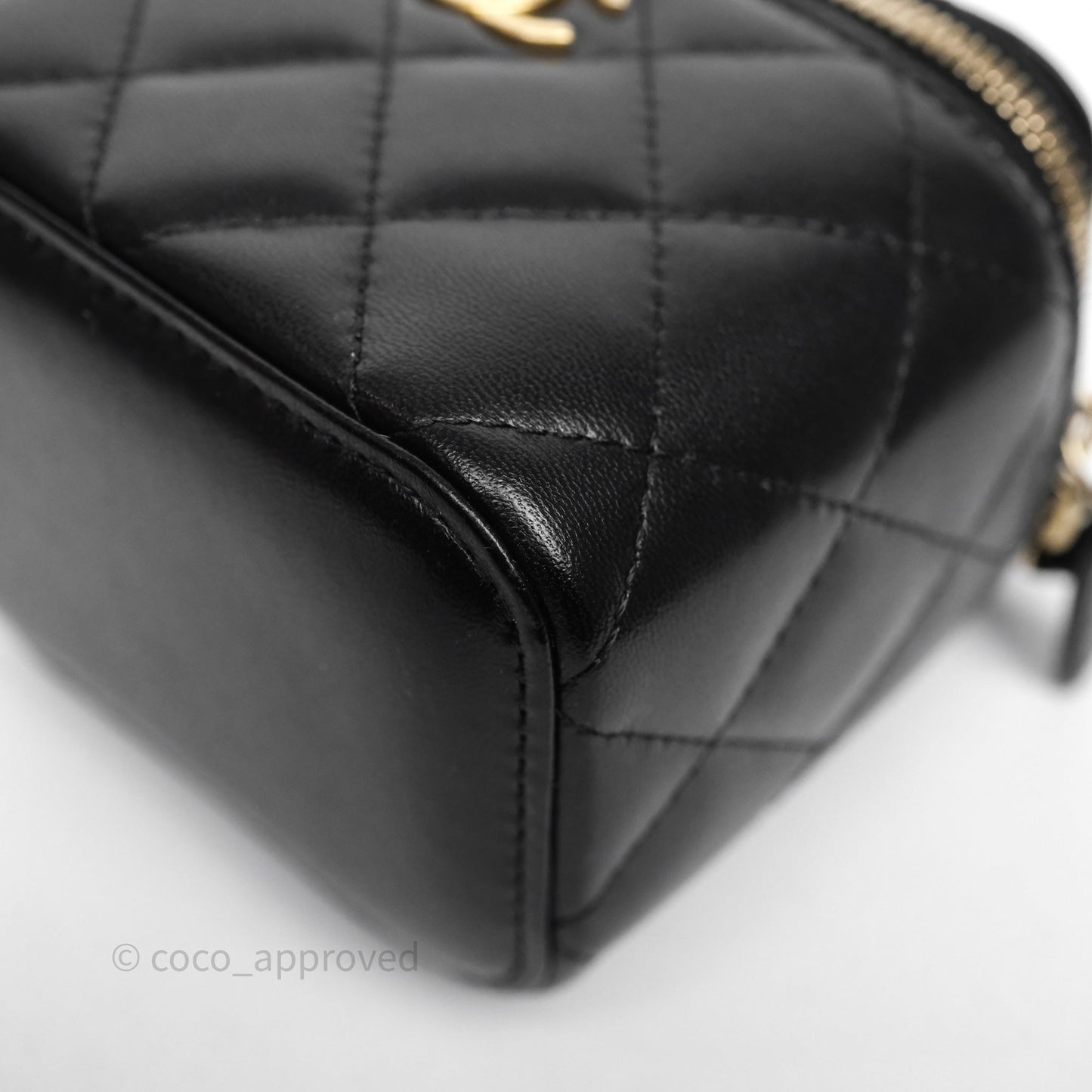 Chanel Mini Top Handle Vanity With Chain Black Lambskin Aged Gold Hardware