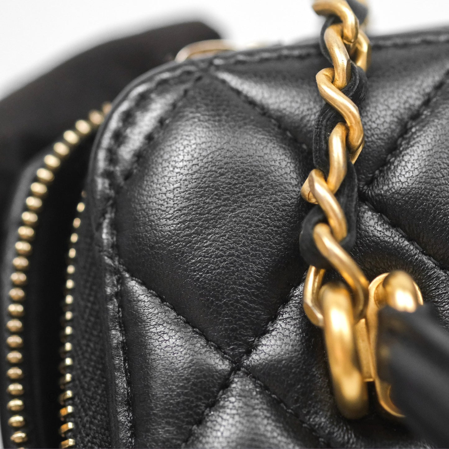 Chanel Vanity Rectangular Top Handle Black Lambskin Aged Gold Hardware