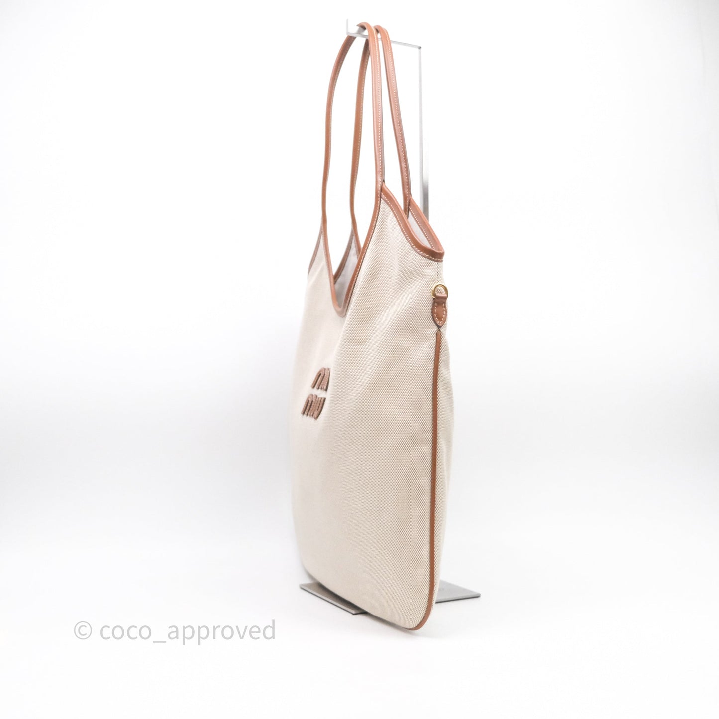 Miu Miu Ivy Tote Bag Canvas Beige/Brandy