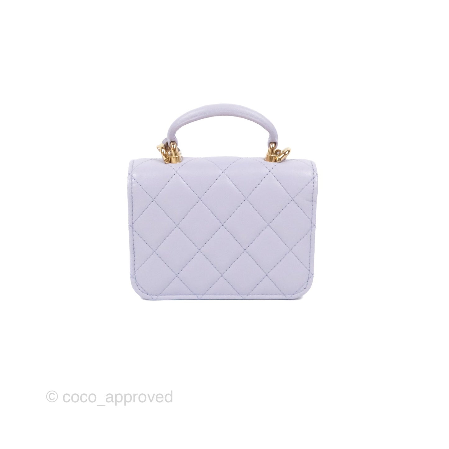 Chanel Mini Handle Flap Coin Purse With Chain Purple Lambskin Gold Hardware