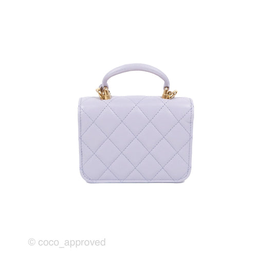 Chanel Mini Handle Flap Coin Purse With Chain Purple Lambskin Gold Hardware