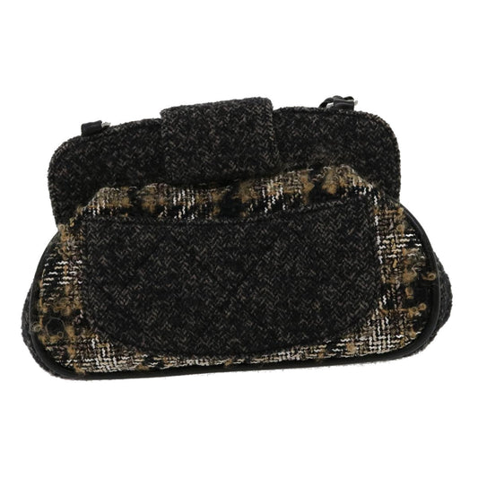 Luxury Chanel Turn Lock Chain Shoulder Bag Wool Gray CC  30734A