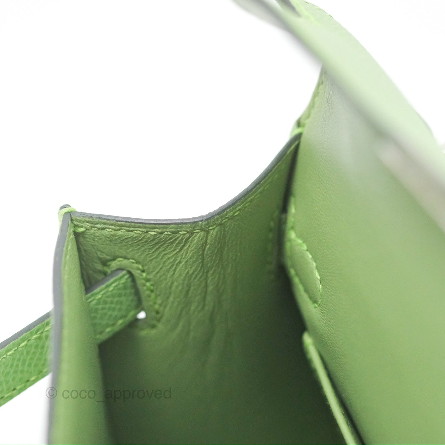 Hermès Mini Kelly II Vert Criquet Epsom Palladium Hardware