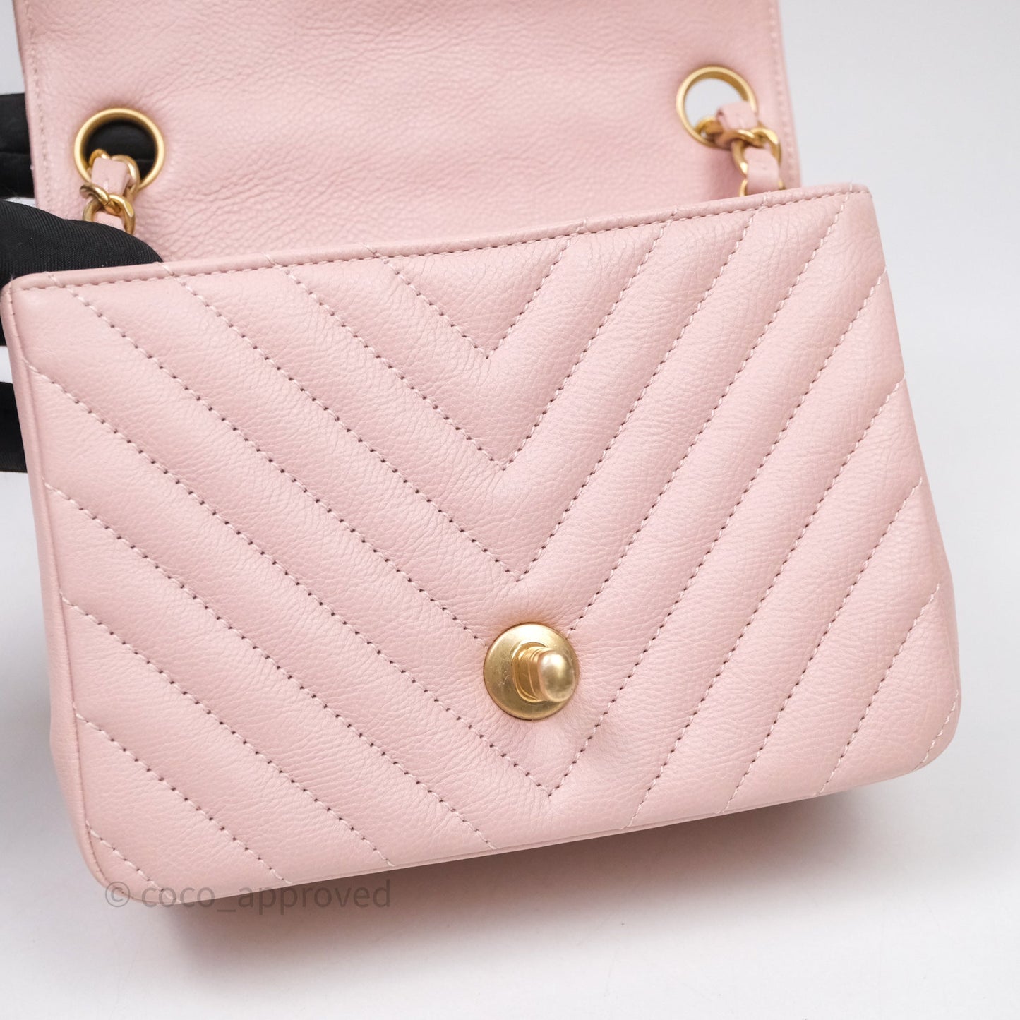 Chanel Mini Square Chevron Pink Calfskin Aged Gold Hardware