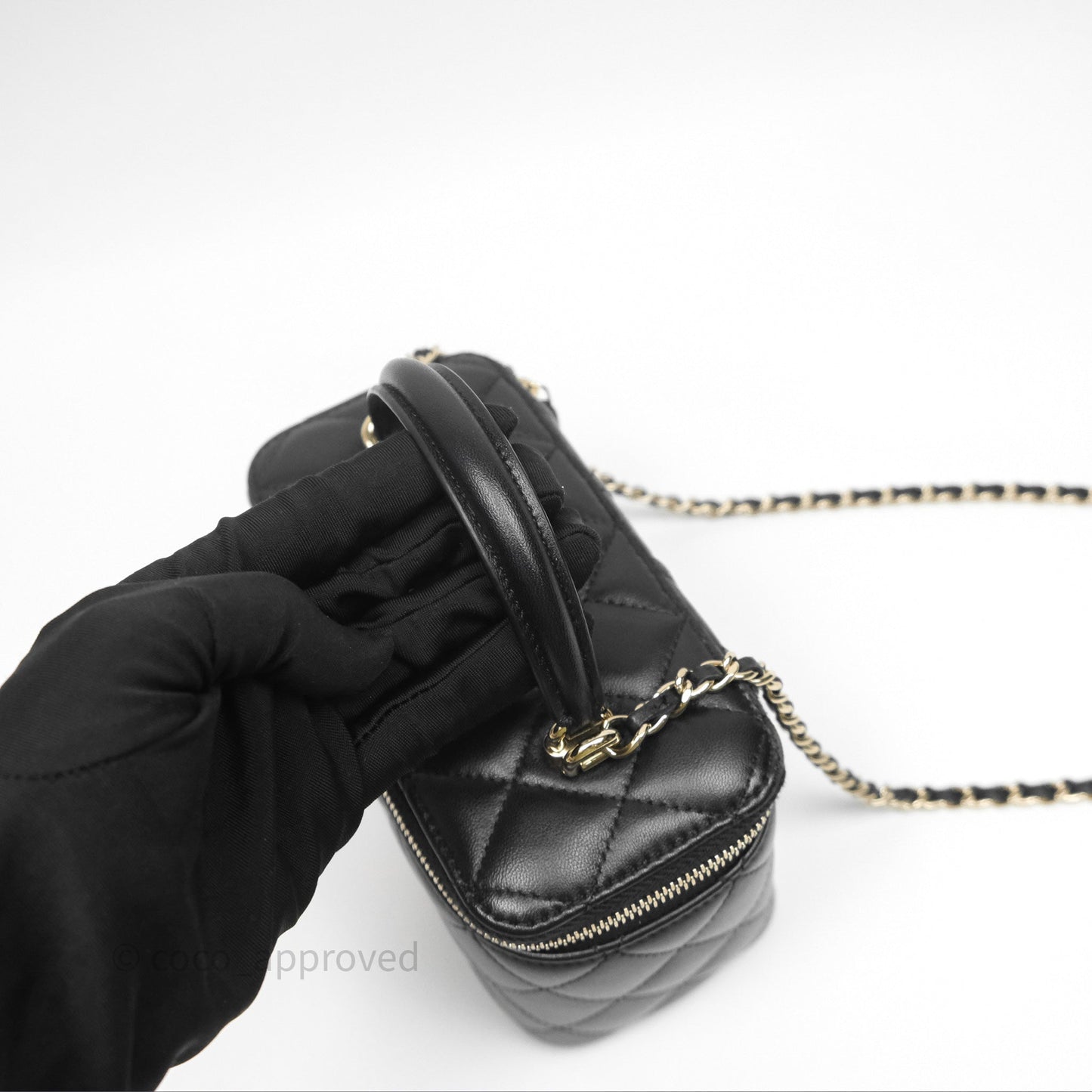 Chanel Classic Vanity Rectangular Top Handle With Chain Black Lambskin Gold Hardware
