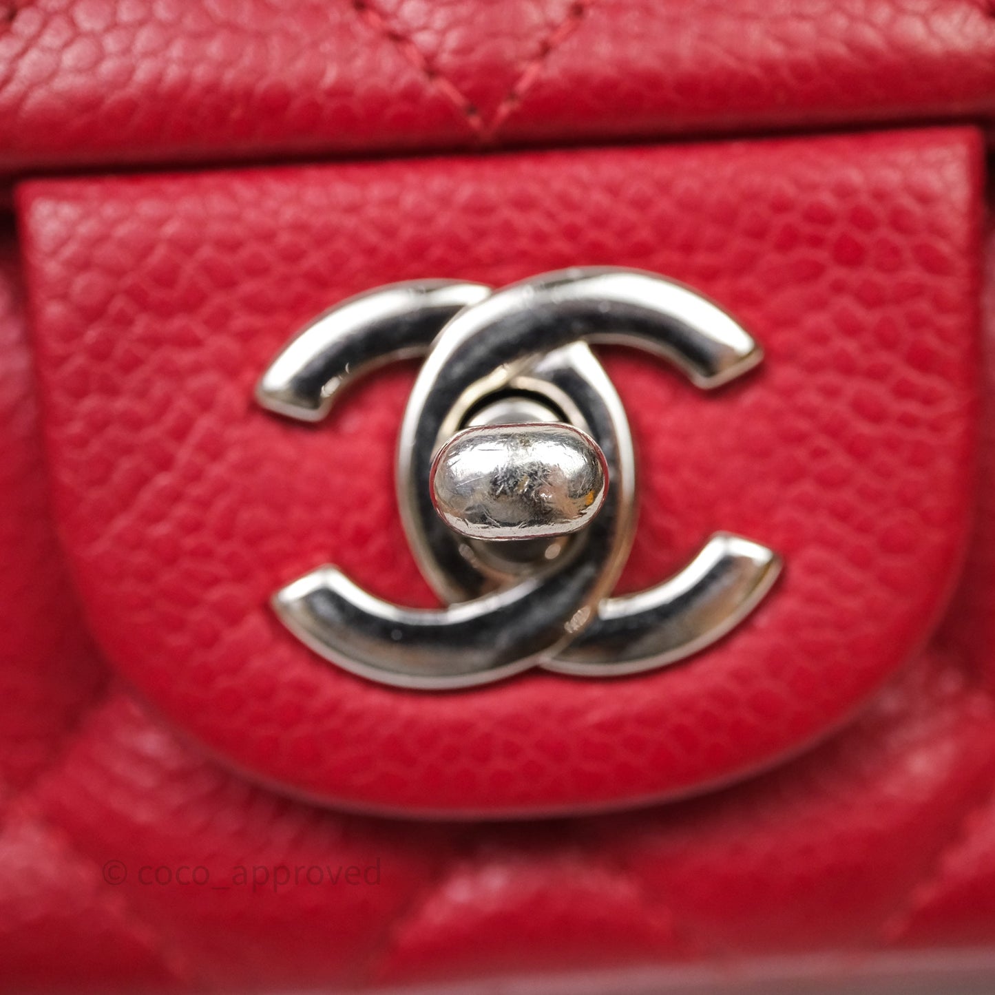 Chanel Quilted Mini Rectangular Flap Red Caviar Silver Hardware