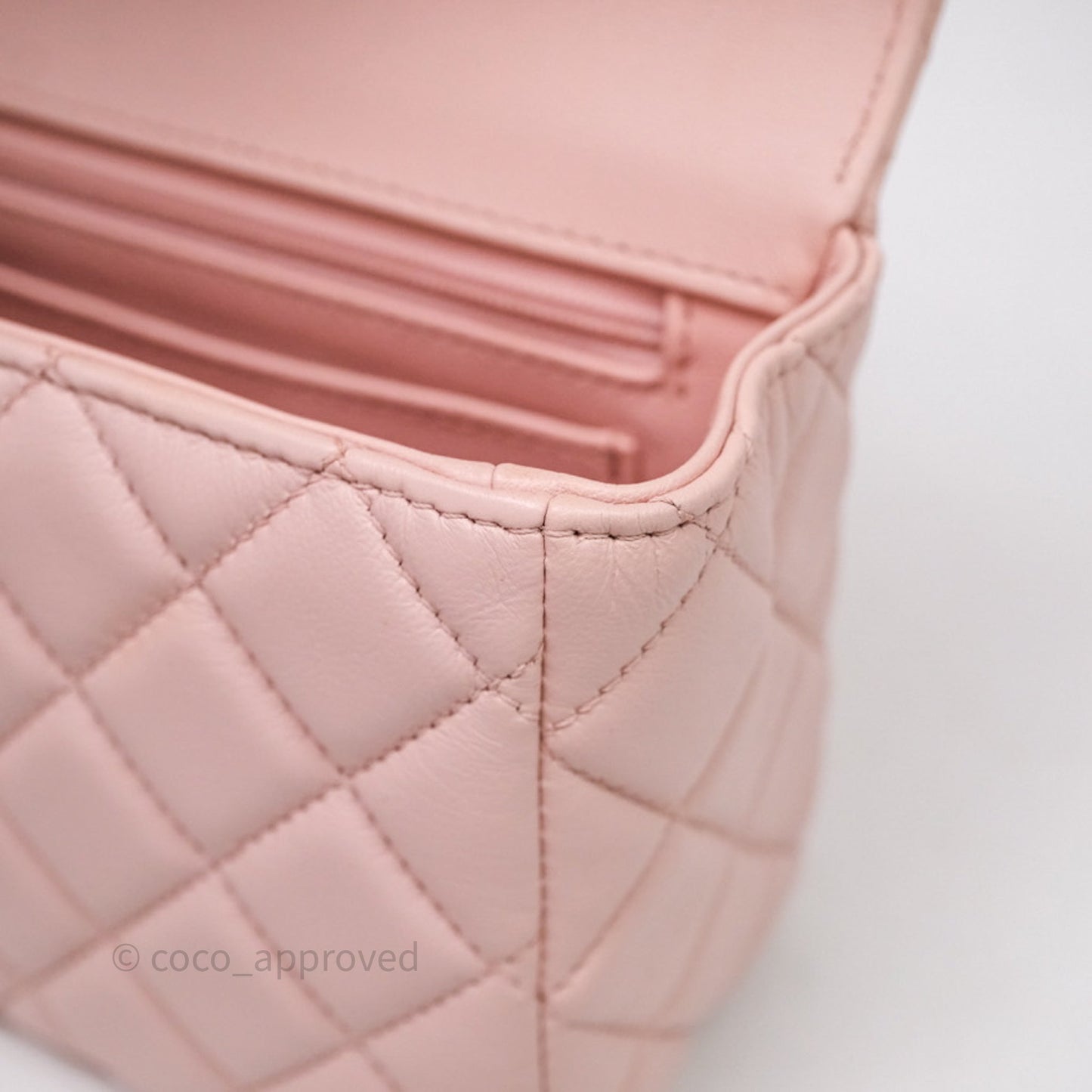 Chanel Top Handle Mini Rectangular Flap Bag Pink Lambskin Aged Gold Hardware