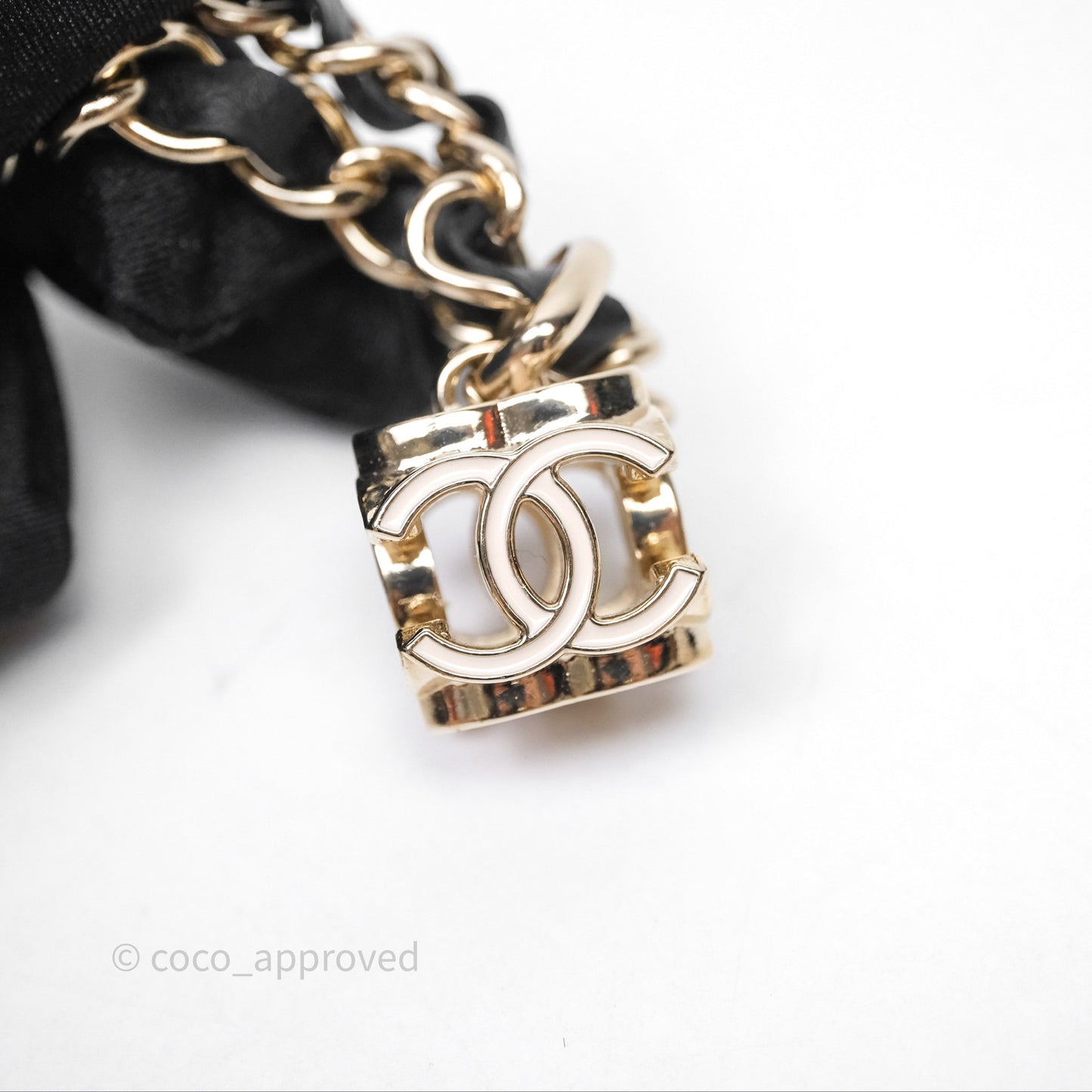 Chanel CC Black Leather Drop Necklace Gold Tone 22K