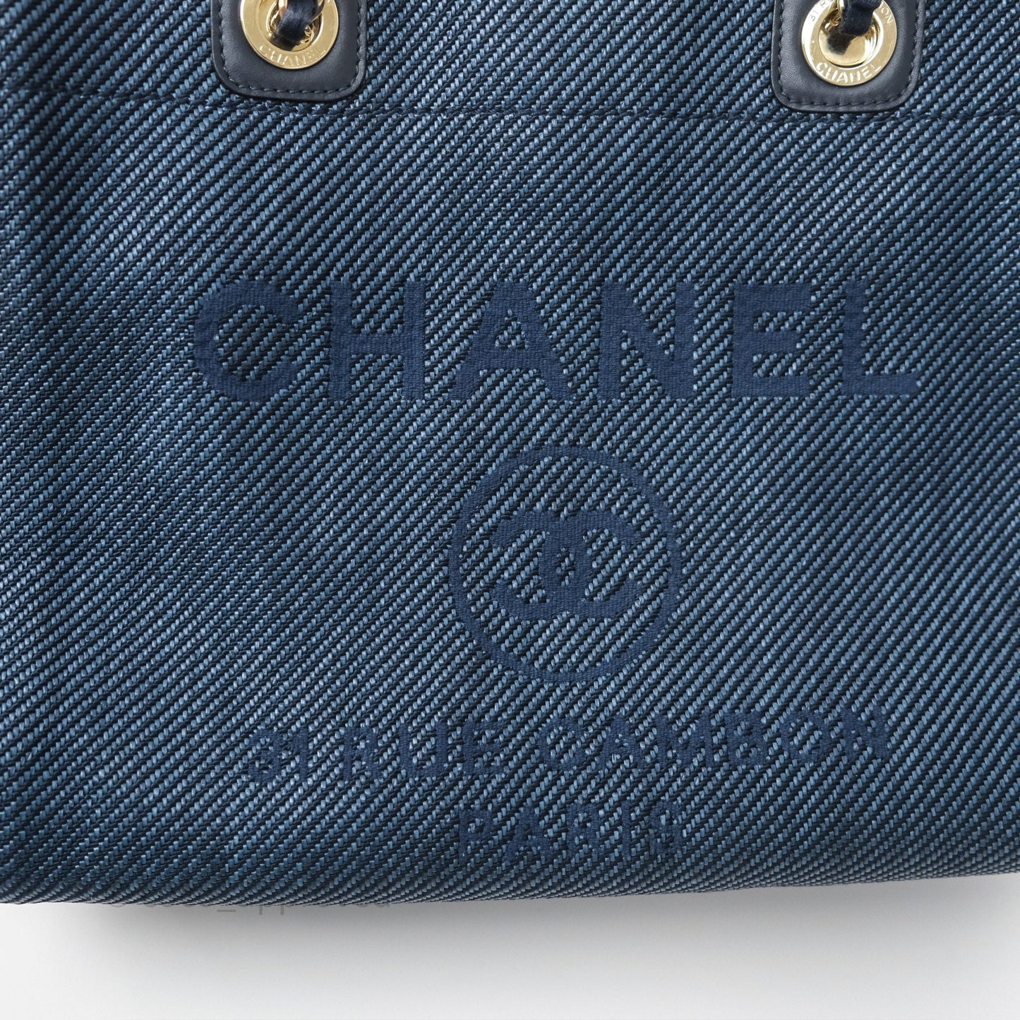 Chanel Medium Deauville Tote Navy Raffia Gold Hardware