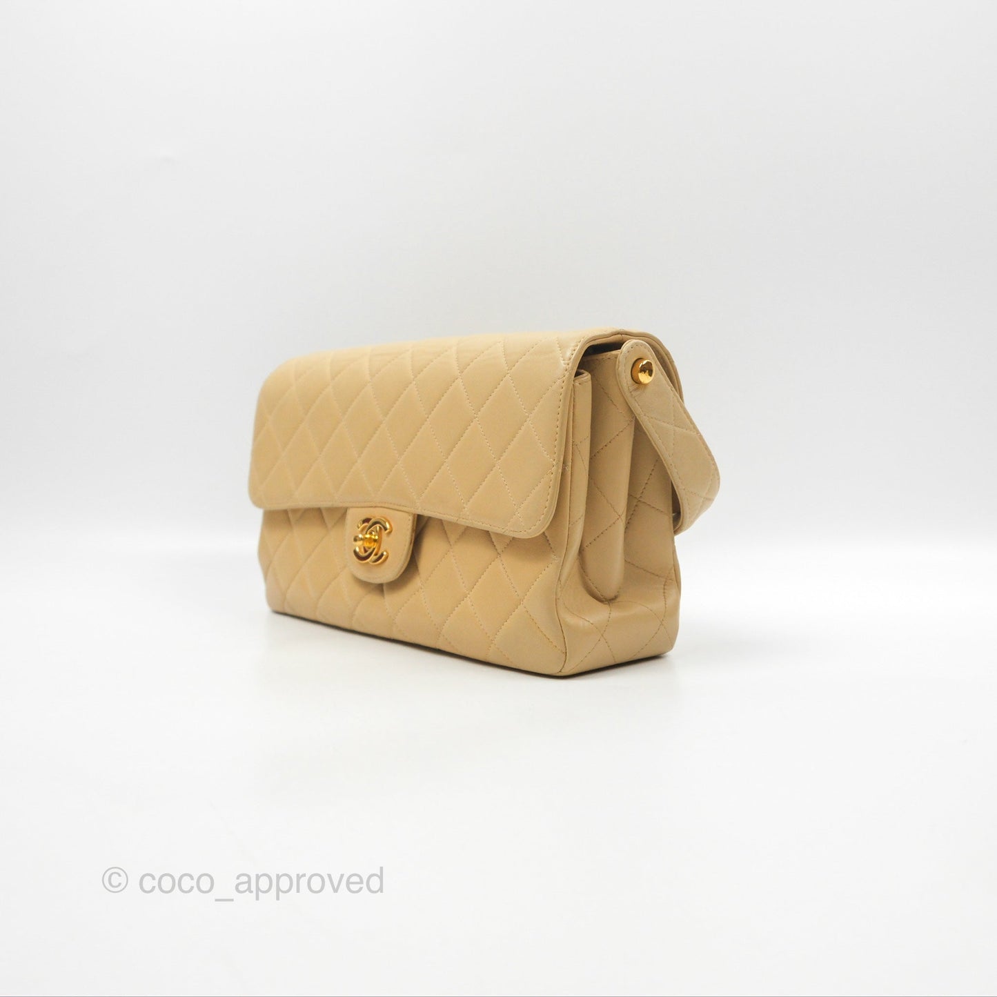 Chanel Vintage Double Sided Flap Bag Quilted Beige Lambskin Gold Hardware