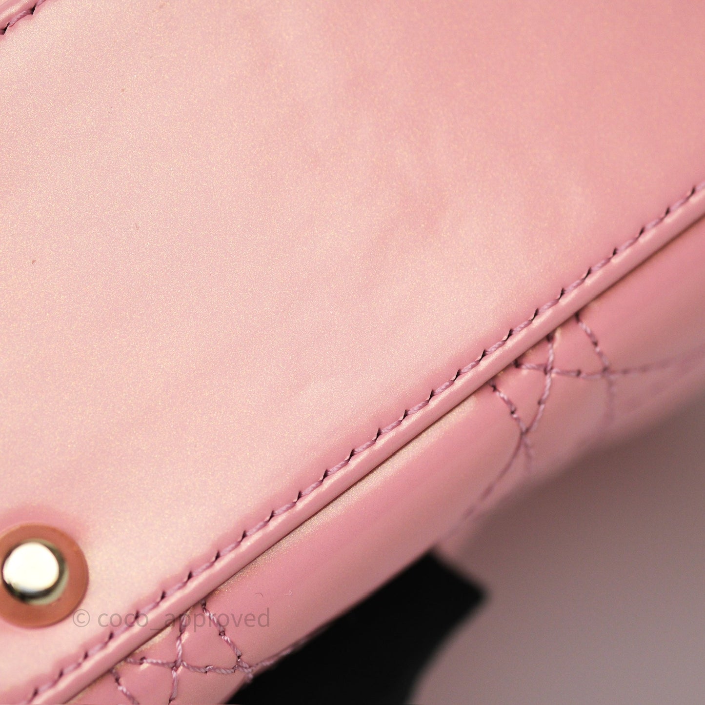 Dior Mini Lady Dior Pink Pearlescent Patent Cannage Gold Hardware