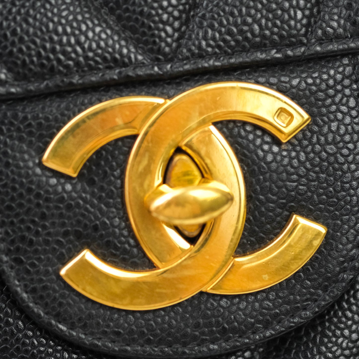 Chanel Vintage Chevron Maxi Classic Flap Black Caviar 24K Gold Hardware