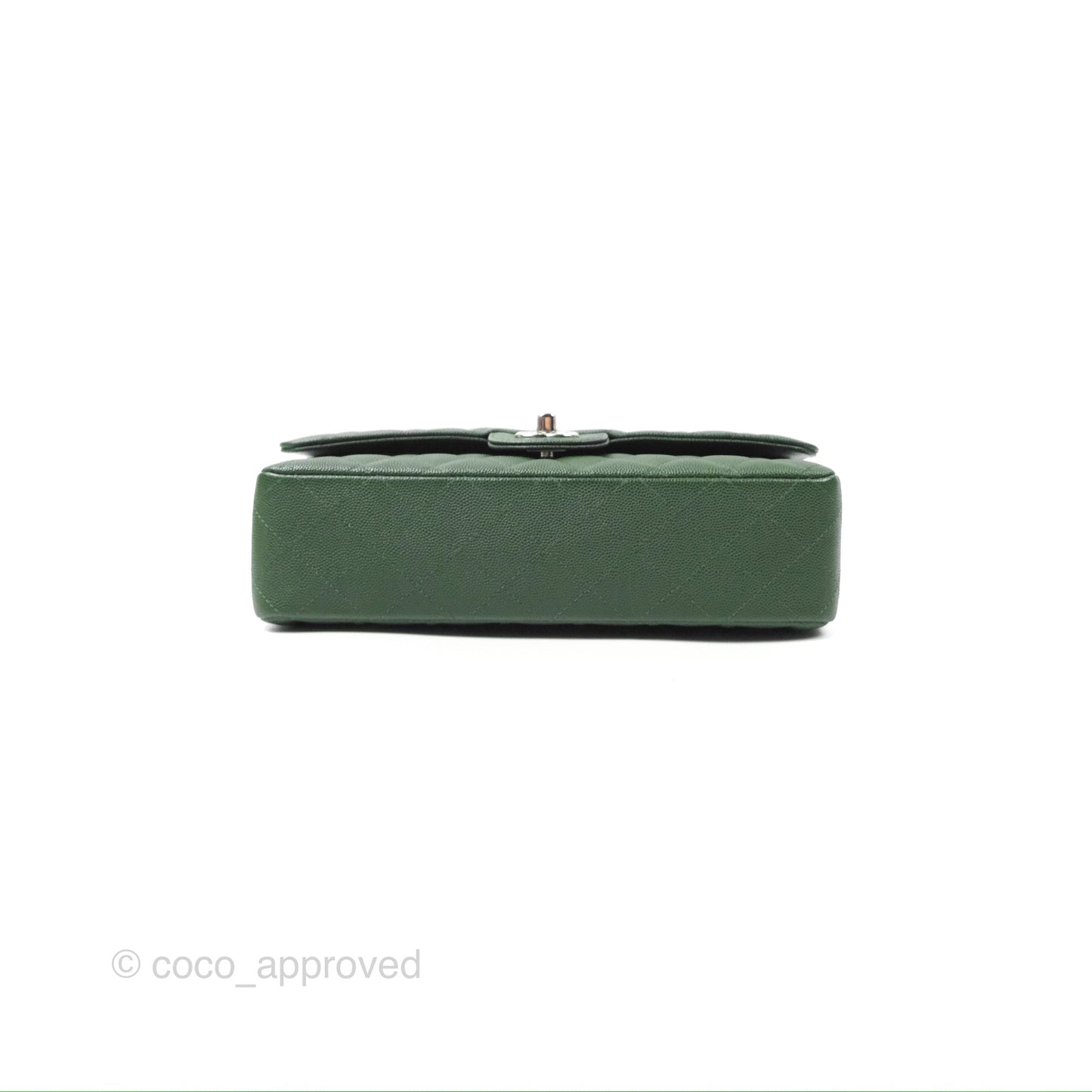 Chanel Classic M/L Medium Flap Quilted Dark Green Caviar Silver Hardware