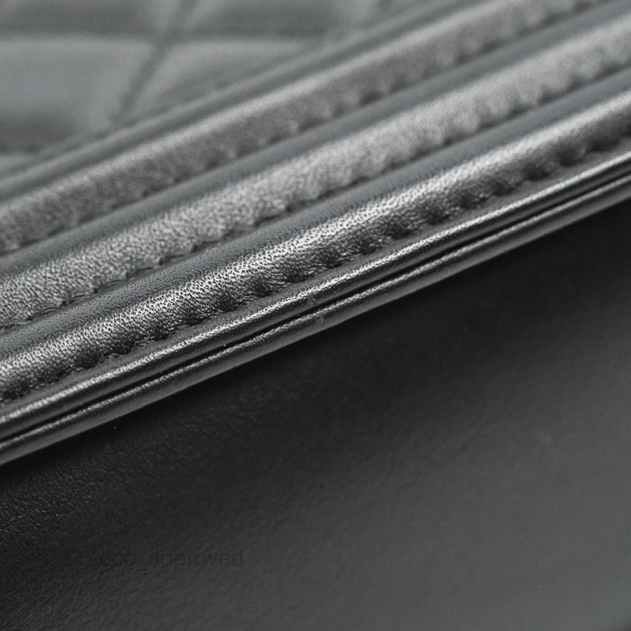 Chanel Quilted Medium Boy Black Calfskin Aged Gold Hardware