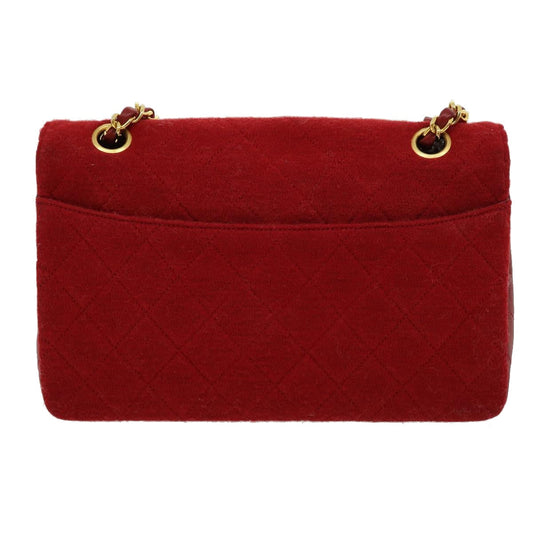 Luxury Chanel Matelasse Double Chain Shoulder Bag Cotton Leather Red CC  30896A