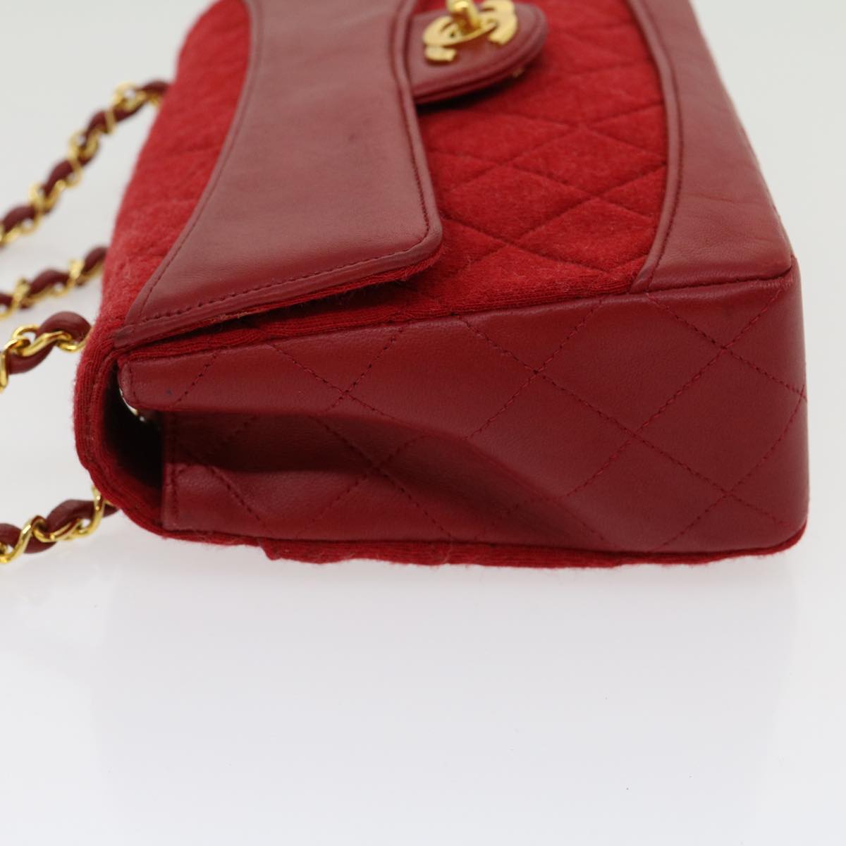 Luxury Chanel Matelasse Double Chain Shoulder Bag Cotton Leather Red CC  30896A