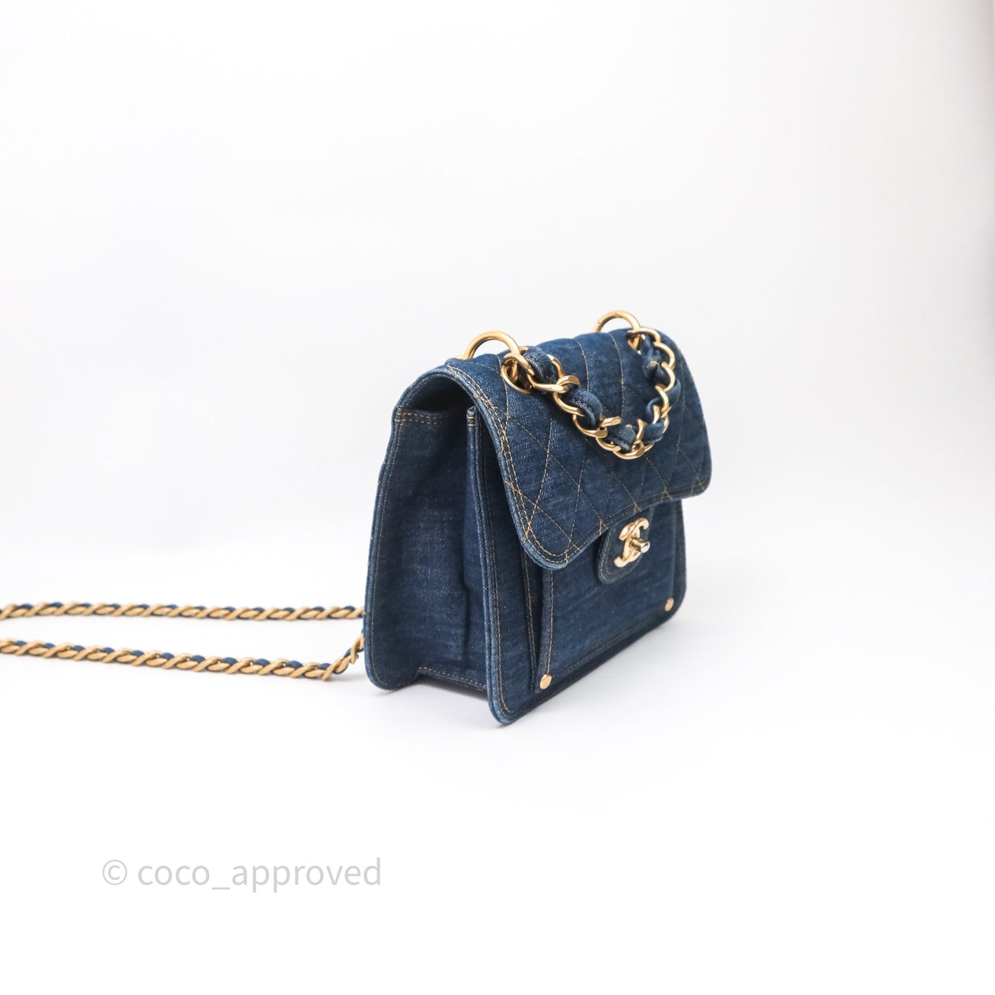 Chanel Square Flap Bag Denim Aged Gold Hardware