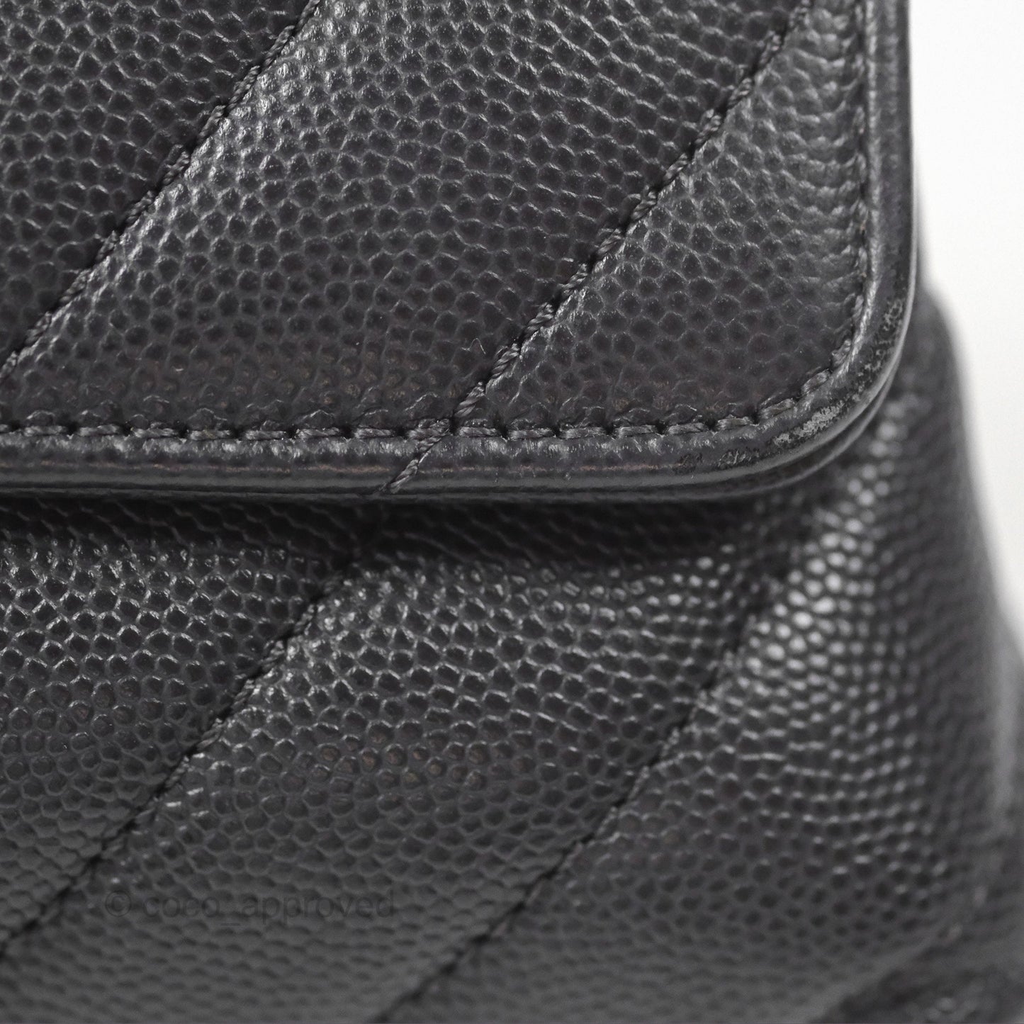 Chanel Small Coco Handle Chevron Dark Grey Caviar Aged Gold Hardware