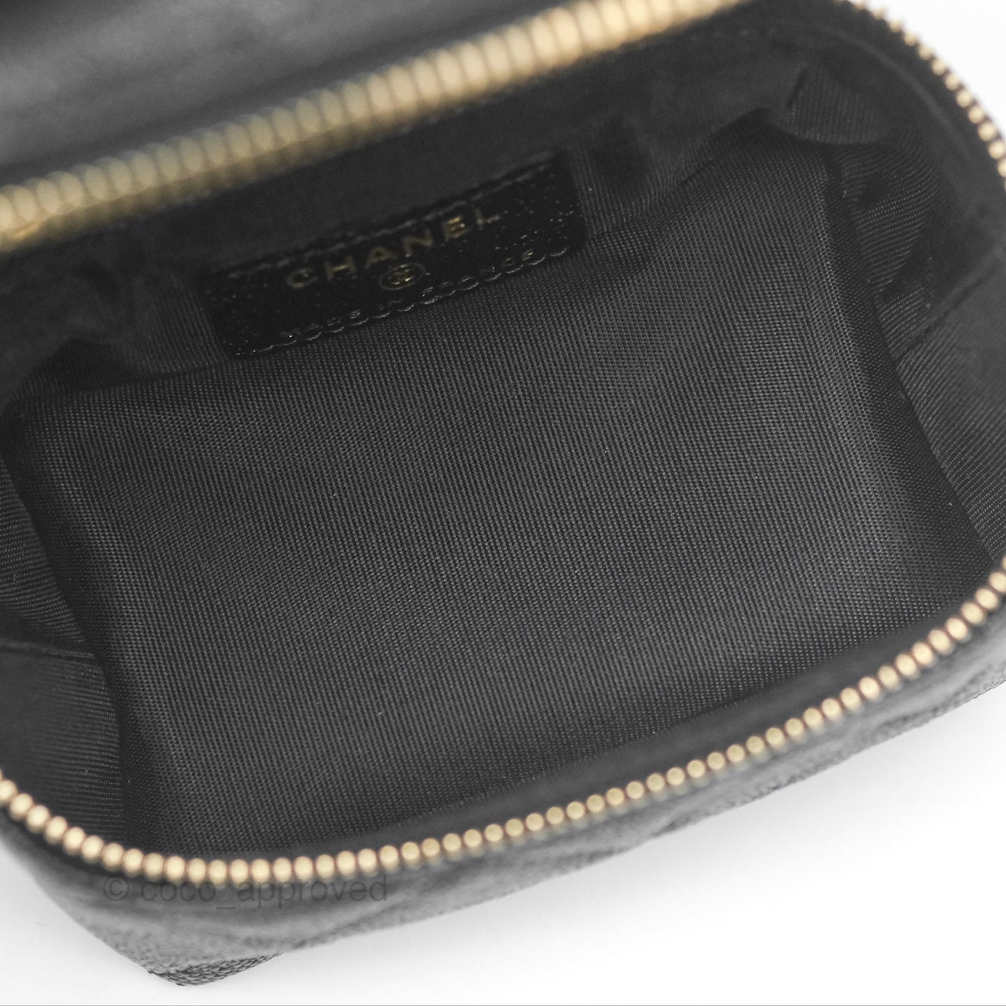 Chanel Quilted Mini Top Handle Vanity With Chain Black Caviar Aged Gold Hardware
