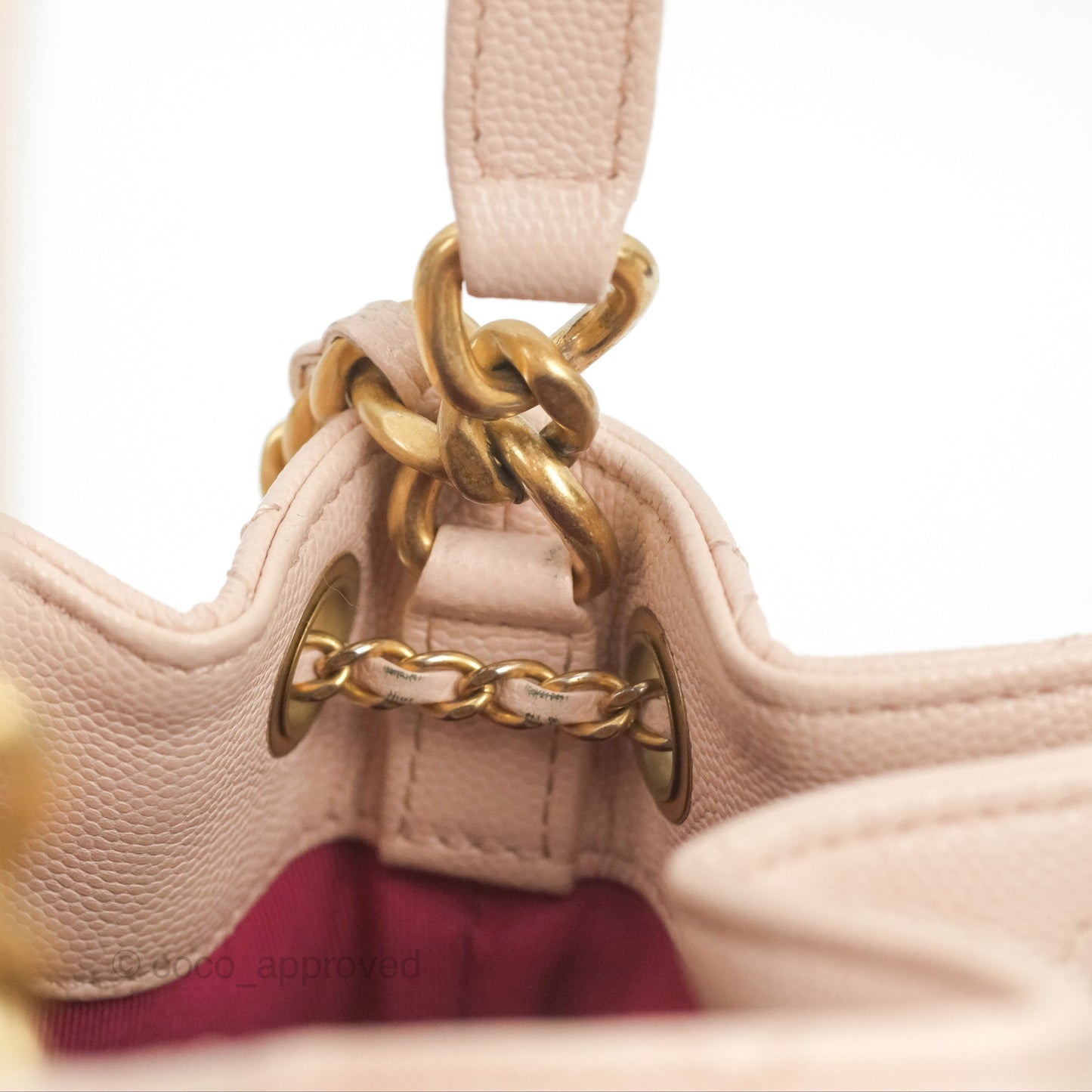 Chanel Quilted Top Handle Drawstring Bucket Bag Pink Caviar Aged Gold Hardware