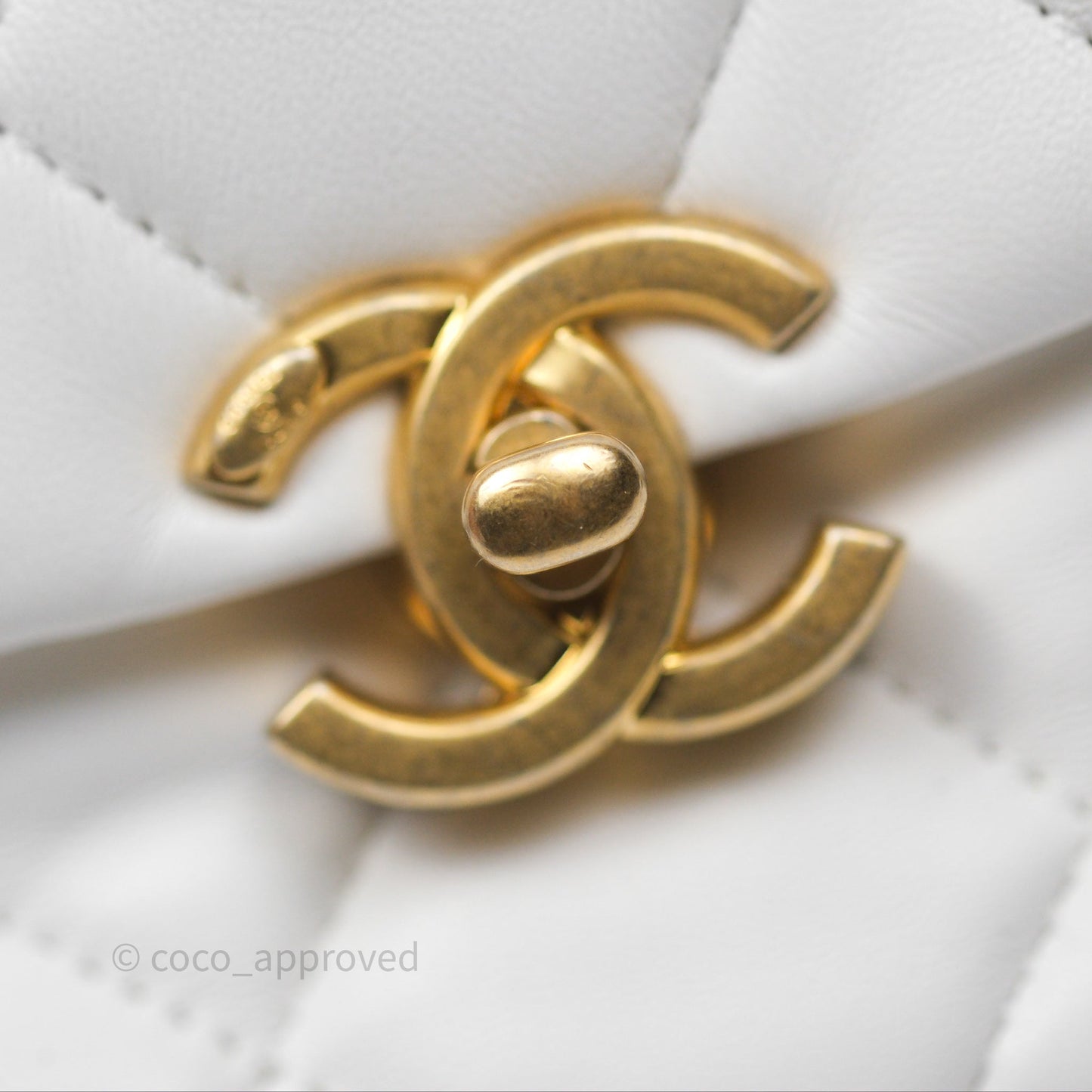 Chanel Small Flap Bag White Lambskin Aged Gold and Lacquered Metal 22S