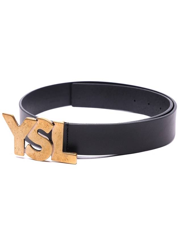 Luxury Saint Laurent Big Logo Leather Belt Black