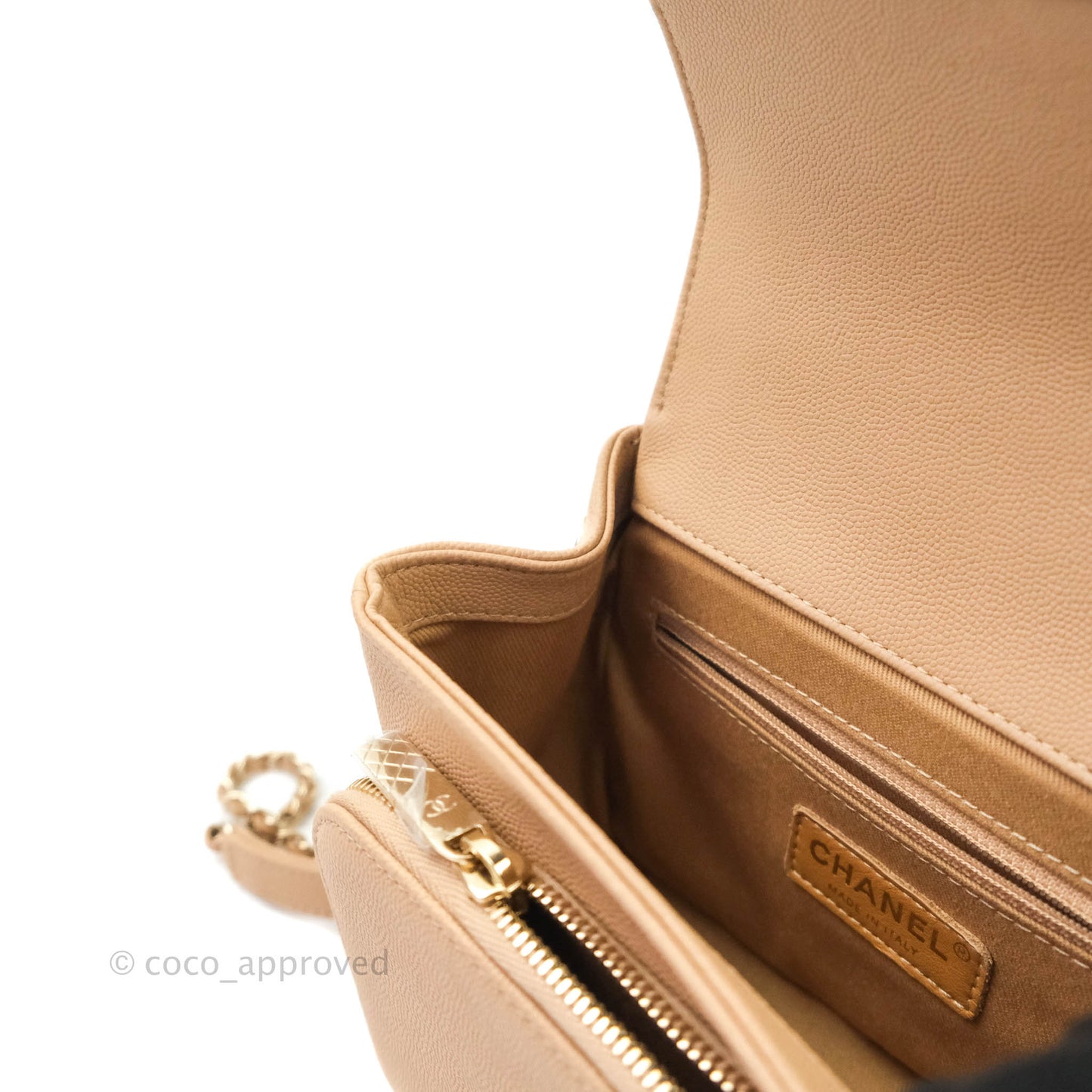 Chanel Quilted Small Business Affinity Flap Beige Caviar Light Gold Hardware