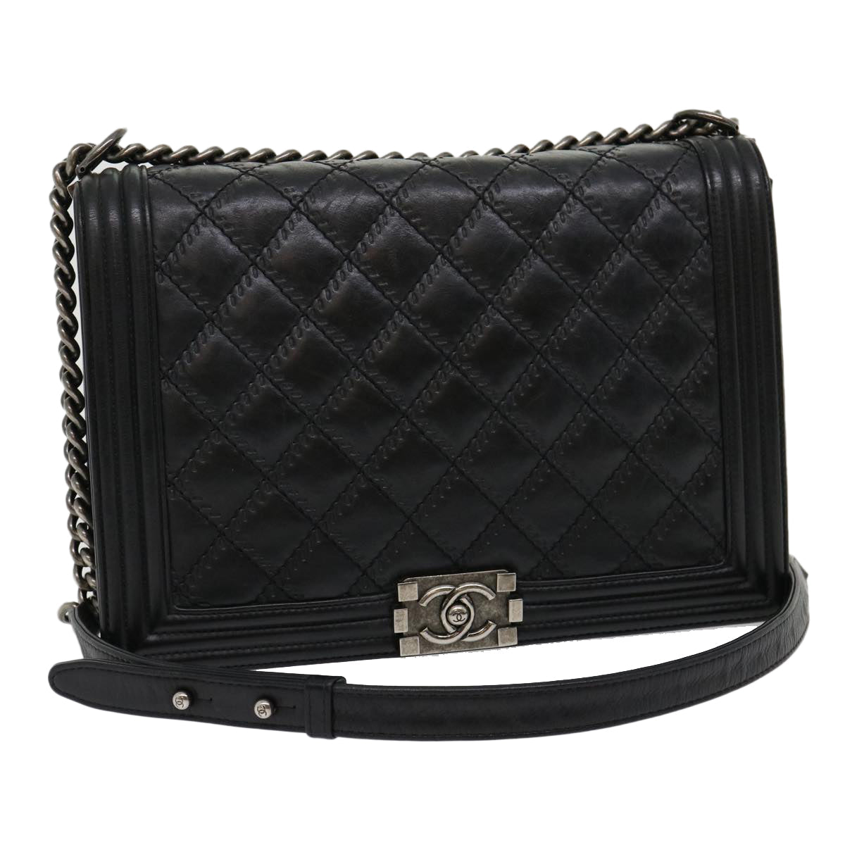 Luxury Chanel Big Matelasse Boy  Chain Shoulder Bag Lamb Skin Black  30943A