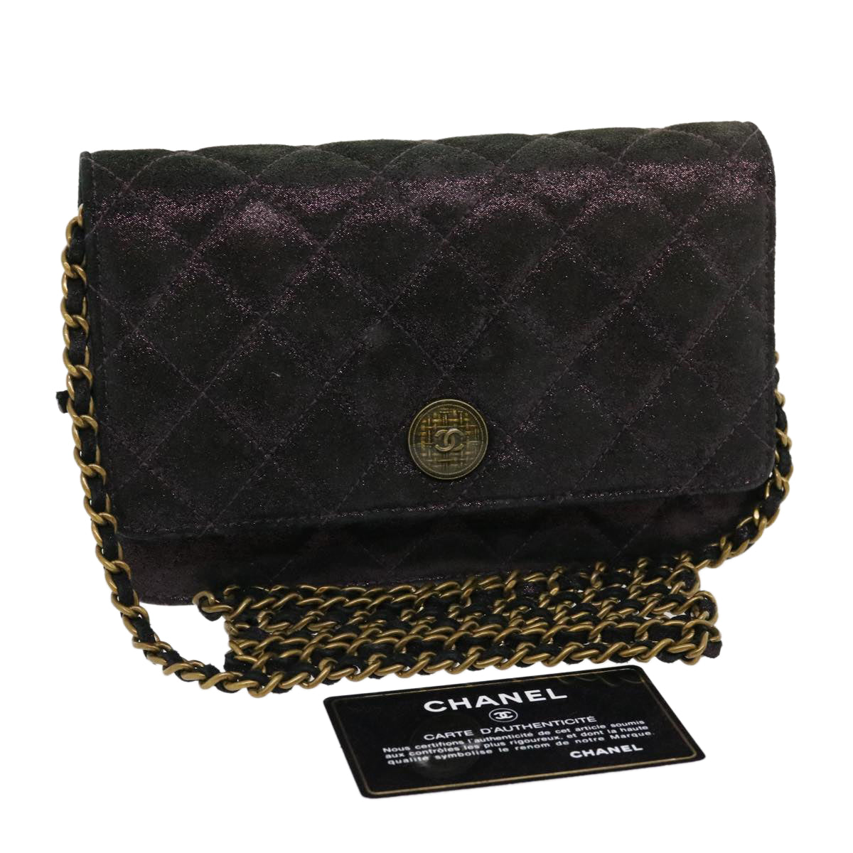 Luxury Chanel Matrasse Chain Shoulder Bag Satin Purple CC  30950A