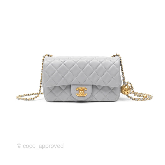 Chanel Mini Rectangular Pearl Crush Grey Lambskin Aged Gold Hardware