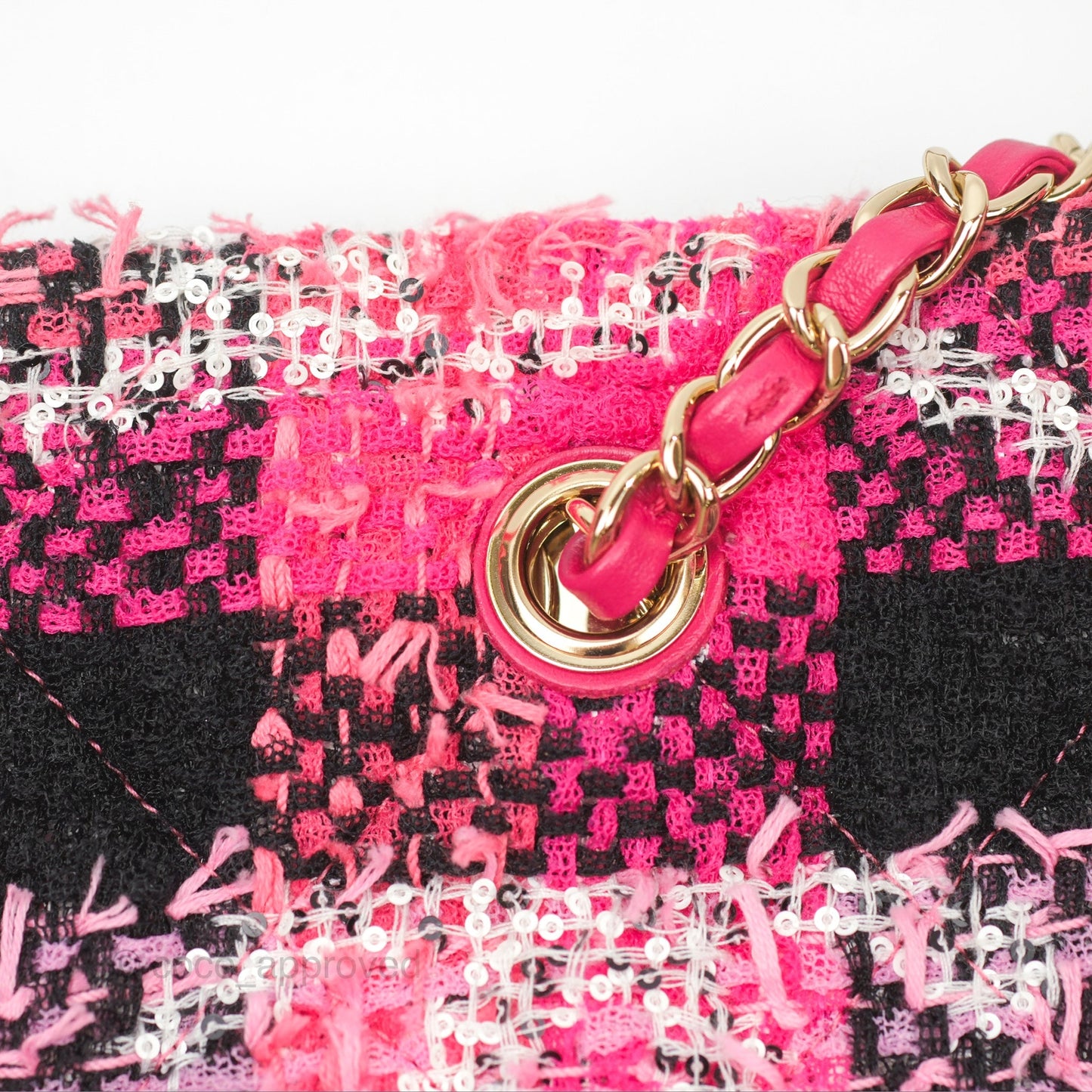 Chanel Coco Beach 2way Crossbody Bag / Foldable Tote Pink Black Grid Tweed