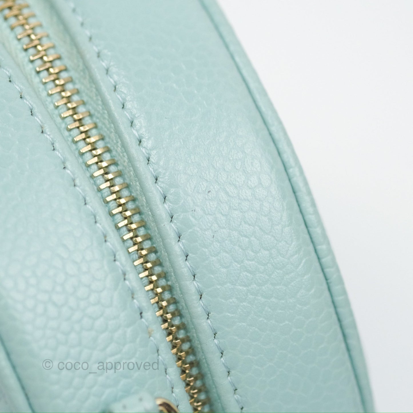 Chanel Camellia Embossed Round Clutch With Chain Light Tiffany Blue Caviar