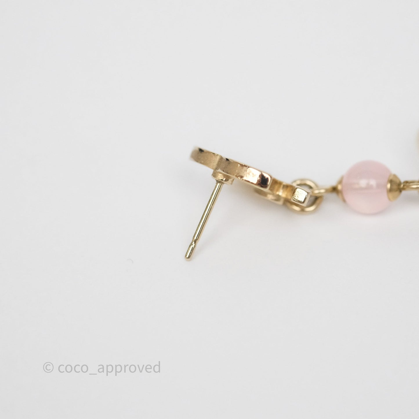 Chanel CC Pink Bead Heart Pearl Crystal CC Drop Earrings Gold Tone 21B
