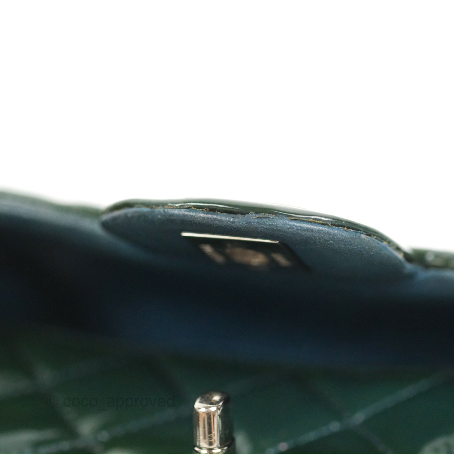 Chanel Quilted Extra Mini Rectangular Flap Teal Patent Silver Hardware