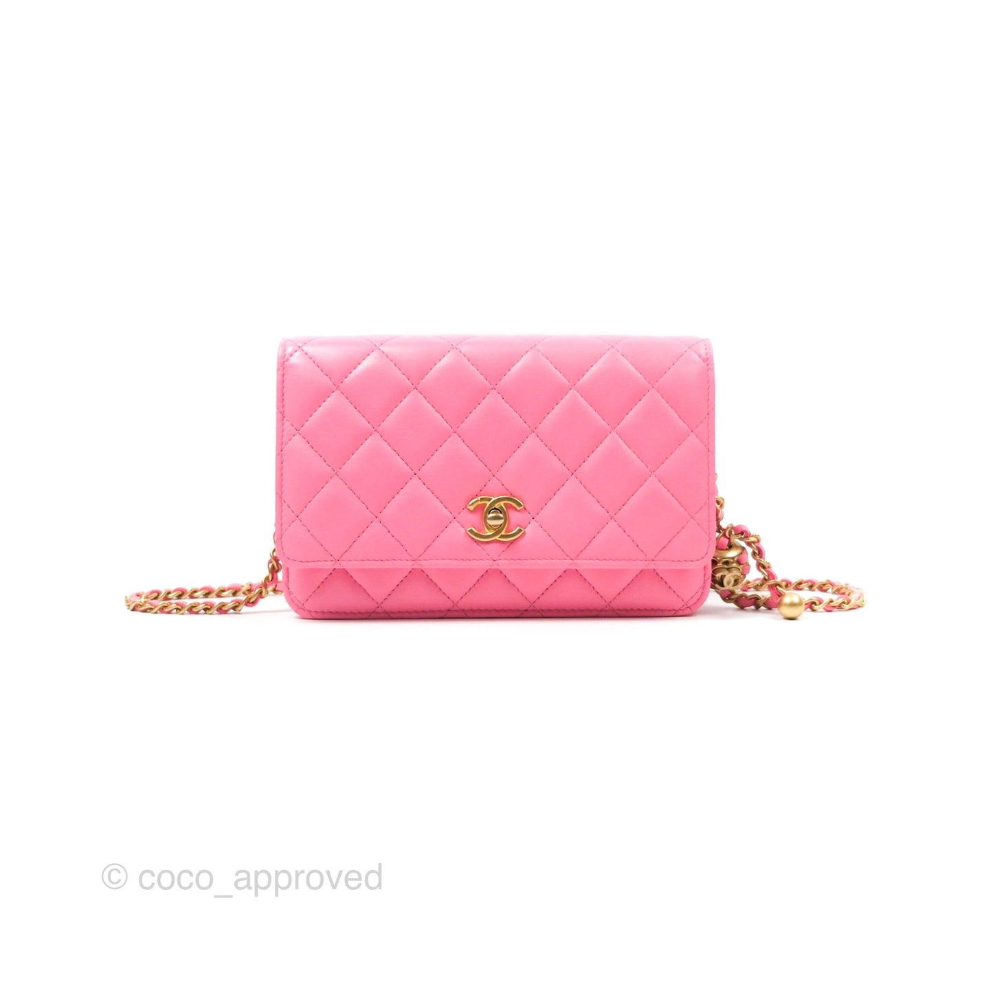 Chanel Quilted Pearl Crush Wallet on Chain WOC Pink Lambskin Aged Gold Hardware